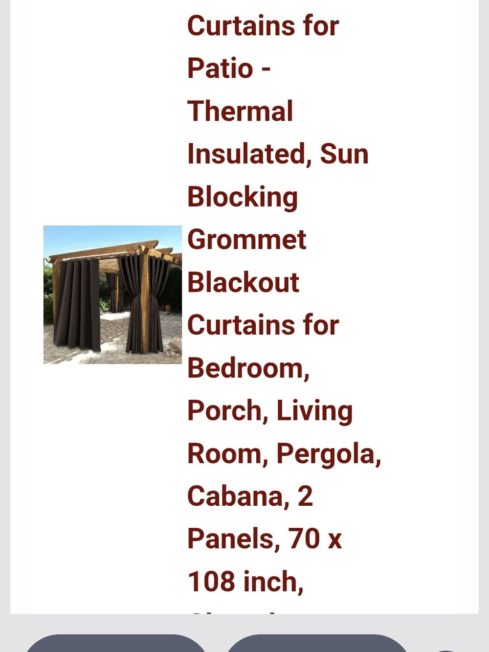 Outdoor Thermal Curtains 2 Panels Blackout Patio Chocolate 70x108